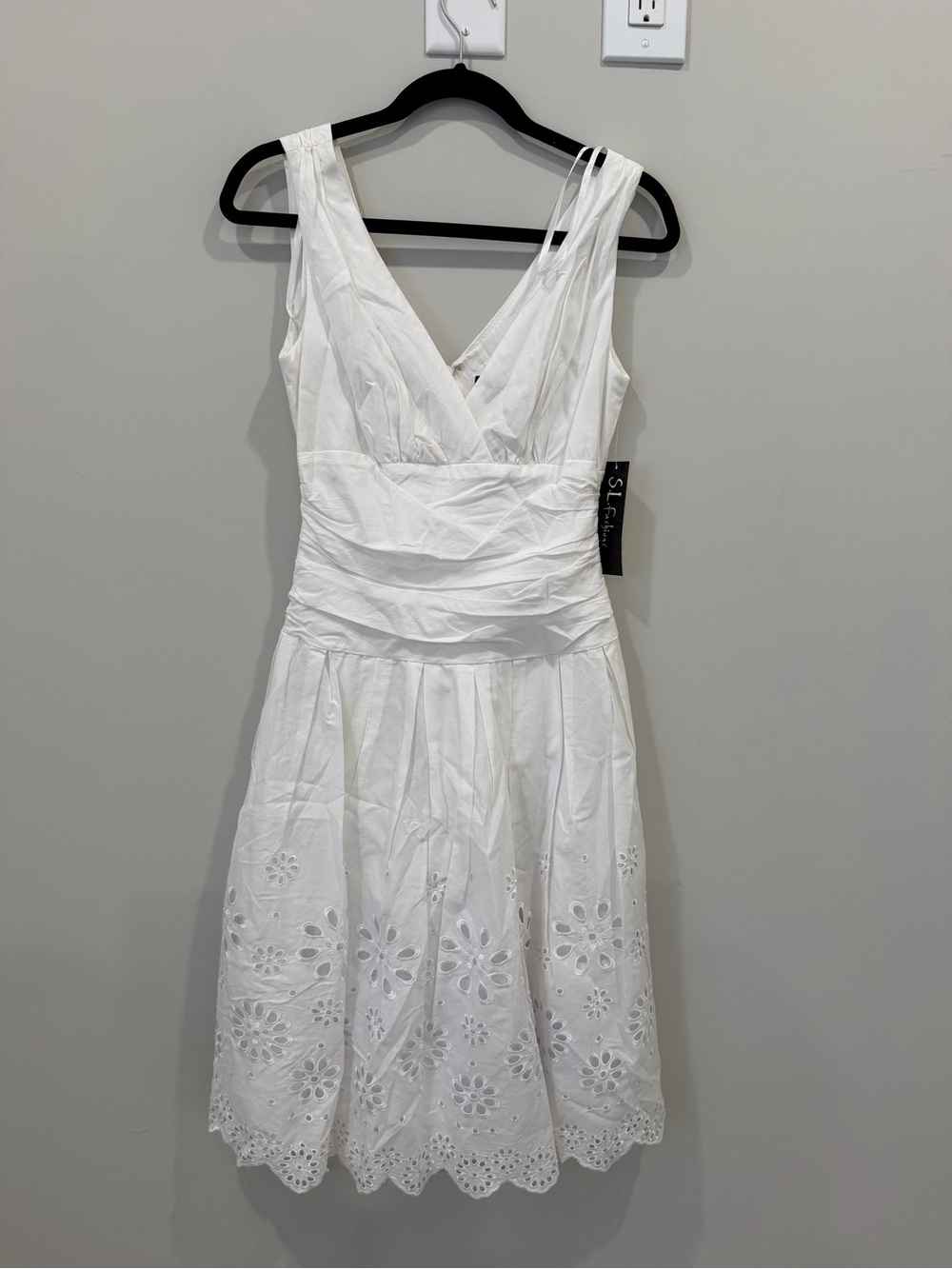 SL Fashions White Eyelet V-Neck Midi Dress